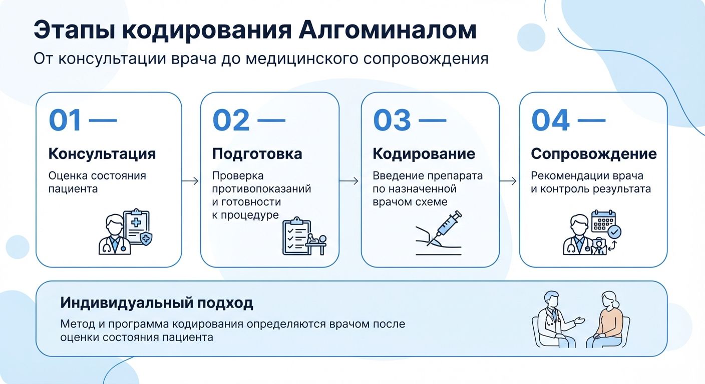 Кодирование препаратом «Алгоминал» в Оленевке инфографика